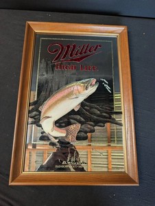 Vintage Miller High Life Rainbow Trout Minnesota Advertising Mirror