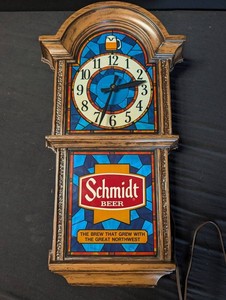 Vintage Schmidt Beer Stained Glass Advertising Wall Clock