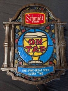 Vintage Schmidt Beer on Tap Stained-Glass Advertising Sign