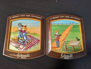 Vintage Schmidt Beer a Great Day for Schmidt Plaques (Lot of 2)