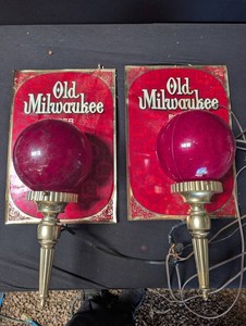 Old Milwaukee Beer Advertising Signs With Globe Lamps - Pair