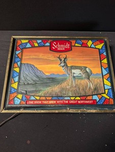 Vintage Schmidt Beer Stained Glass Style Advertising Sign