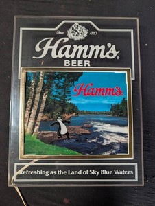 Vintage Hamms Beer Advertising Sign Scenic Lake Design