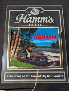 Vintage Hamms Beer Advertising Sign Scenic River Graphic