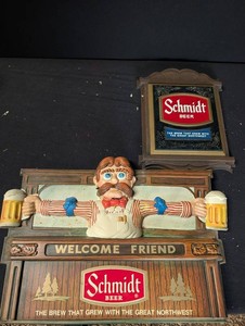 Vintage Schmidt Beer Advertising Signs - Bartender & Plaque (Lot of 2)