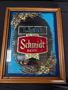 Vintage Schmidt Beer Advertising Mirror With Wood Frame