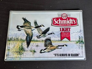 Schmidts Premium Beer Light Embossed Metal Advertising Sign