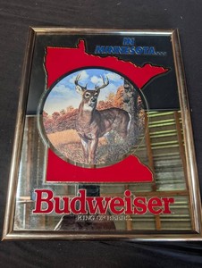 Budweiser Minnesota Deer Scene Framed Advertising Mirror