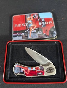 Rest Stop Pinup Folding Pocket Knife With Tin