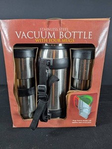 Stainless Steel Vacuum Bottle With Four 14 Oz Mugs