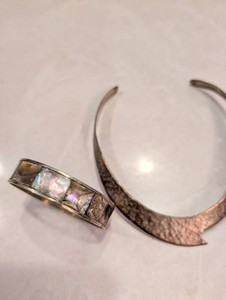Taxco Mexico Jewelry Mixed Lot - Inlay Cuff & Hammered Collar Necklace