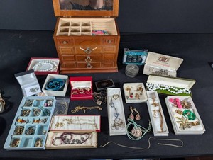 Estate Mixed Costume Jewelry Collection With Jewelry Chest