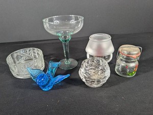 Glass Decor Mixed Lot - Bird, Goblet, Bowls & Jar (6pc)