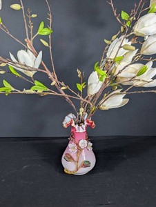 Decorative Pink Glass Vase With Artificial Flower Arrangement