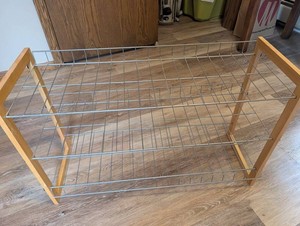 Wood Frame 3-Tier Wire Shelving Rack