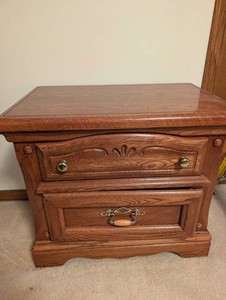 Oak Two-Drawer Carved Accent Chest