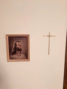 Religious Wall Decor Mixed Lot - Framed Jesus Portrait & Cross
