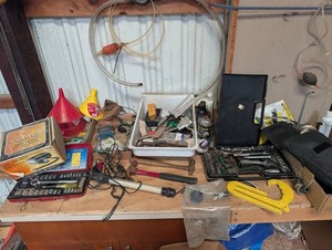 Mixed Workshop Tool Assortment With Conley Radar Detector
