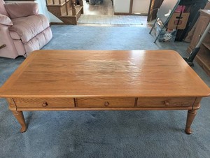 Oak Coffee Table With 3 Drawers - 53 X 25 X 18 in