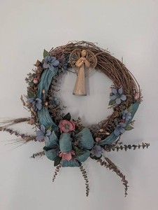 Decorative Grapevine Floral Wreath With Angel