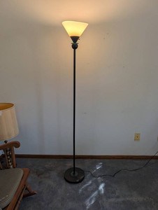 Modernist Torchiere Floor Lamp With Green Glass Accent