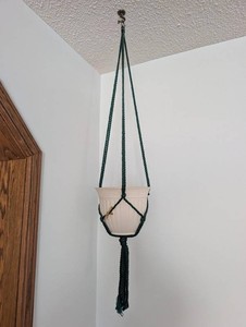 Decorative Ceramic Hanging Planter With Green Macrame Hanger