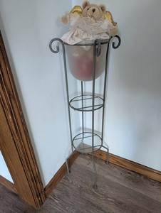 Decorative Metal Plant Stand With Glass Shelves & Teddy Bear Angel