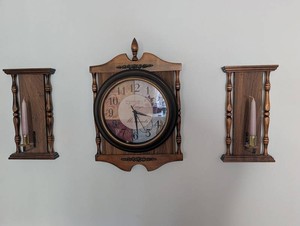Wood Wall Clock & Candle Sconces Mixed Lot