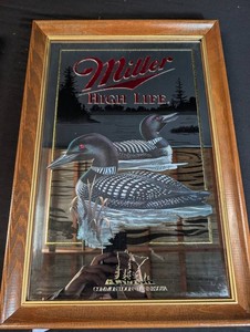 Miller High Life Common Loon Minnesota Framed Advertising Mirror