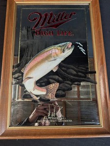 Miller High Life Rainbow Trout Minnesota Framed Advertising Mirror