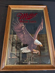 Vintage Miller High Life Bald Eagle Minnesota Advertising Mirror