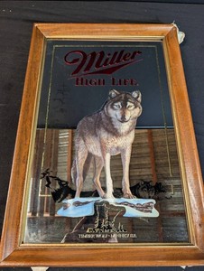 Vintage Miller High Life Timber Wolf Advertising Mirror