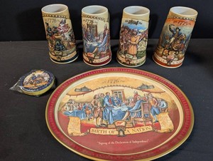 Vintage Miller High Life Birth of a Nation Steins, Tray & Coaster Mixed Lot