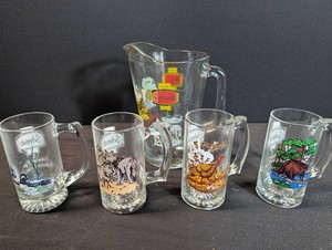 Vintage Schmidt Beer Pitcher & Wildlife Mugs (Lot of 5)