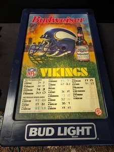 Vintage Budweiser Bud Light Minnesota Vikings 1992 Sign