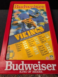 Vintage Budweiser Minnesota Vikings Football Sign 35 X 22 in