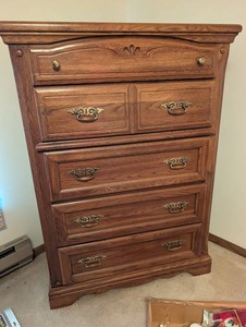 Oak Carved Tall Dresser 38 X 17 X 53 in