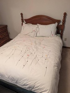 Floral Embroidered Bedding Set and Headboard