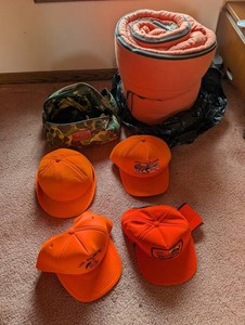 Vintage Orange Hunting Caps & Cabelas Gear Bag Mixed Lot