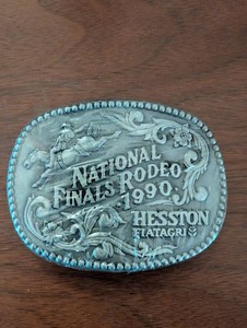 Vintage 1990 National Finals Rodeo Glass Belt Buckle