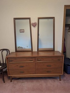 Vintage Walnut Dresser With Matching Mirrors