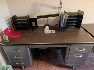 Mid-Century Style Metal Office Desk & Accessories Mixed Lot