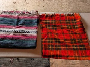 Woven Throw Blankets With Fringe - Striped & Plaid Pair