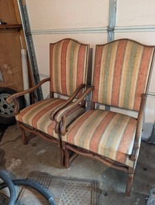 Vintage Carved Wood Armchairs - Matching Pair