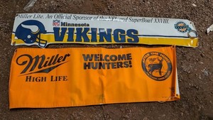 Vintage Minnesota Vikings & Miller High Life Advertising Banners Mixed Lot