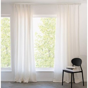 100% French Linen Window Curtain Set 50 W x 108 L Cream BOKSER HOME