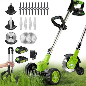 $140 Cordless Electric Weed Wacker with Wheels, 3-in-1 Grass Trimmer & Brush Cutter & Lawn Edger, 3 Types Blade, 2X2000mAh Batteries, Lightweight String Trimmer for Garden and Yard Lawn, Gifts for Seniors