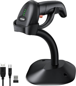 Symcode Bluetooth Wireless Barcode Scanner with Auto-Sensing Stand,Putting on Stand to Scan Automatically Sense Scanning 2D QR Bluetooth Barcode Scanner with Battery Level Indicator More-to-one Mode