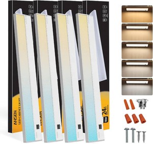 $130 Ansen 4Packs of Under Cabinet Lighting Hardwired, 24IN 18W 1237LM, Dimmable Led Light for KitchenBarCloset, CRI92, R990, 5 Color Temperature, 2700K-5000K(Warm White, Cool White, Daylight)