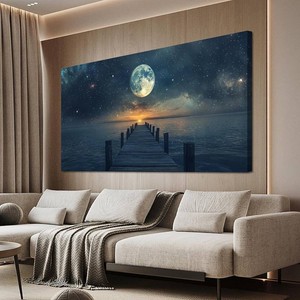 Canvas Landscape Coastal Wall Art Natural Star Moon Wall Decor 24 x 48